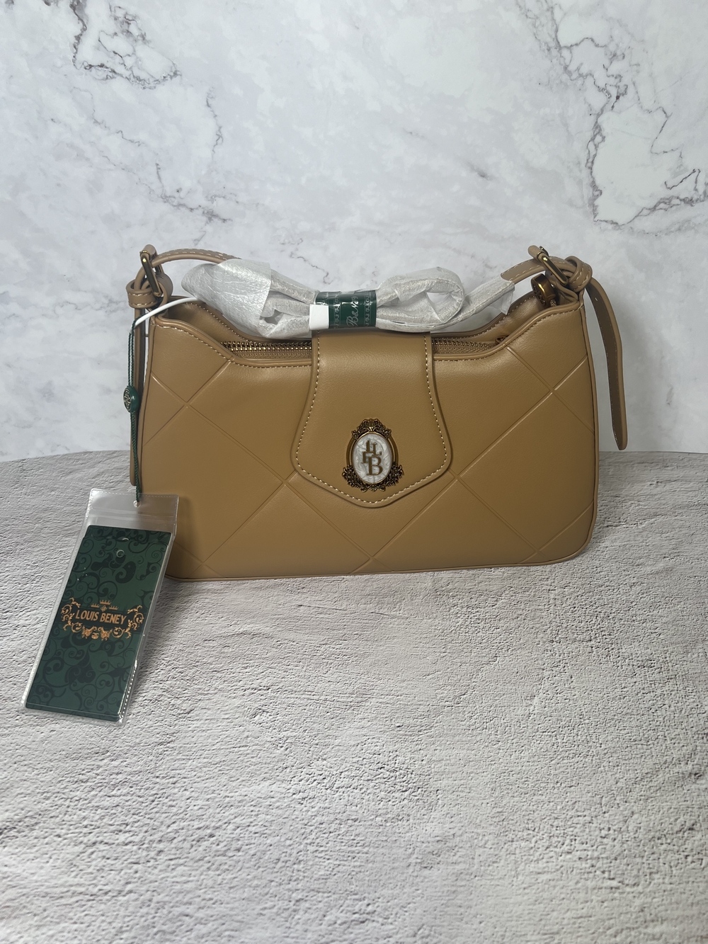 Tan Quilted Shoulder Bag